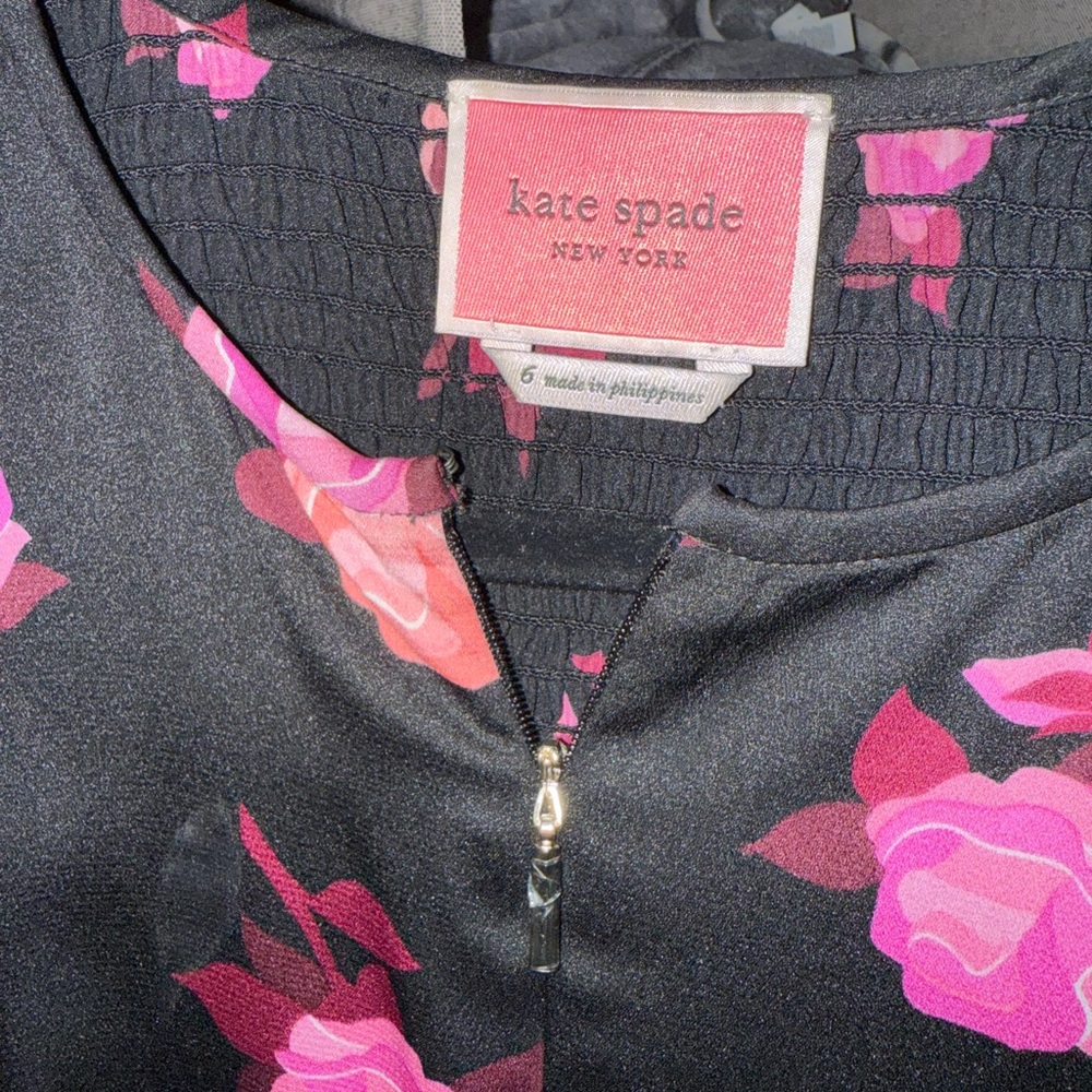 Kate Spade Black and Pink Floral Long Sleeve Dress